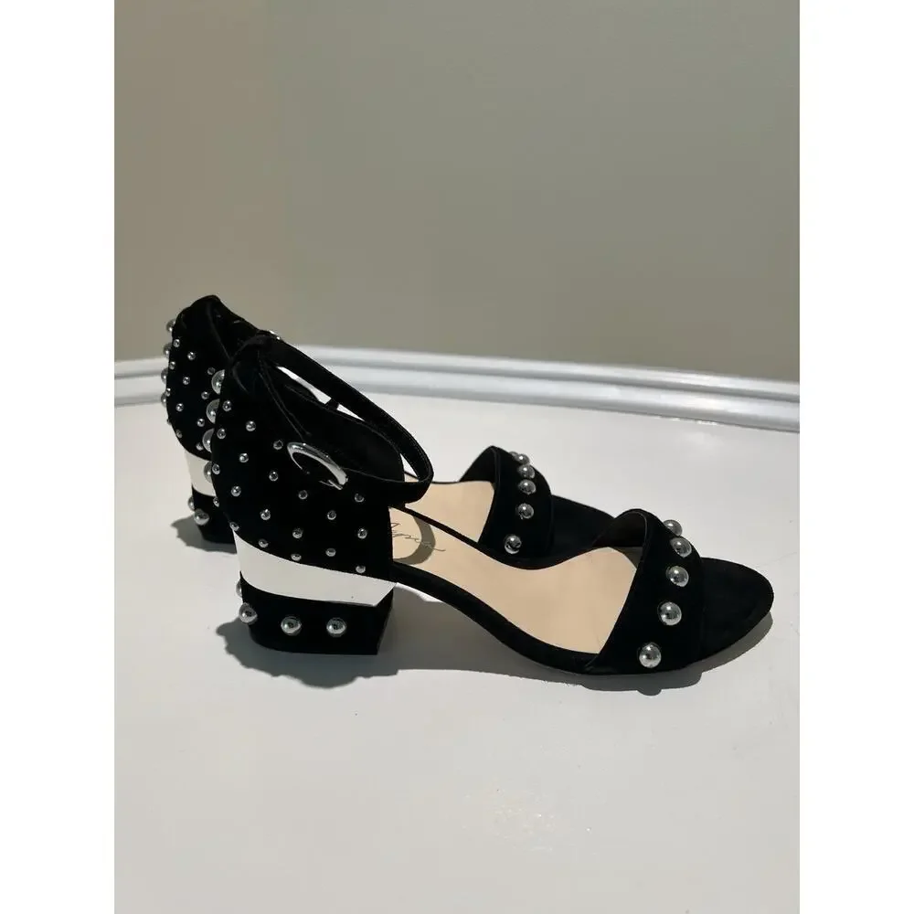Isa Tapia Suede Black Studded Sandals Block Heels Eur Size 38.5
